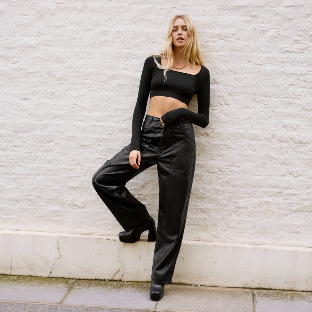 FAUX LEATHER CARGO PANTS MULTI POCKET